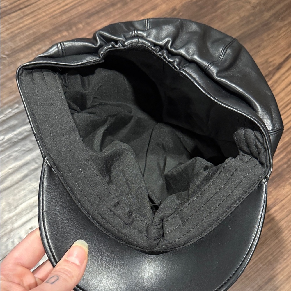 Black Faux Leather Newsboy Cap - Picture 2 of 4